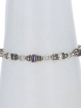 Lagos Caviar Amethyst Link Bracelet 7 1/2" Sterling 925 Yellow Gold 18k Baguette